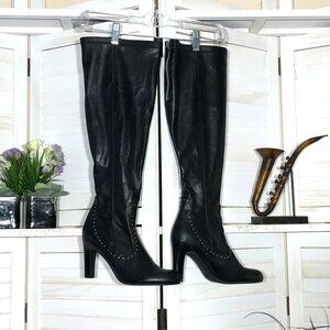 Franco Sarto Artise Over The Knee Boots Black Leather 9.5
